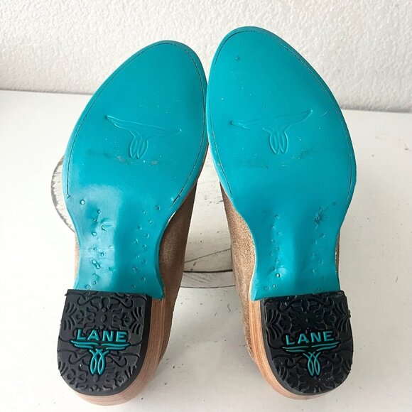 Lane Plain Jane Mule Womens 7 Latte Suede Cowboy Boots Western Slip On Short - Picture 9 of 12